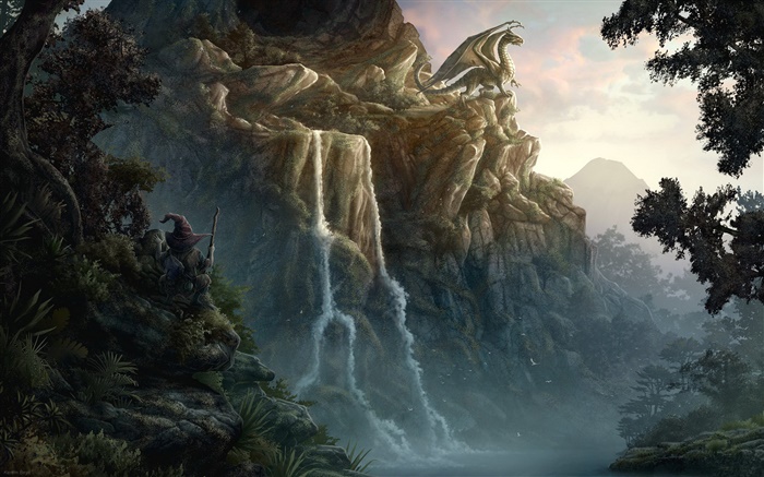 龍，懸崖，瀑布，創意設計 桌布 圖片