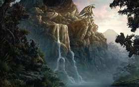 龍，懸崖，瀑布，創意設計