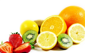 水果特寫，橙，檸檬，獼猴桃，草莓 高清桌布