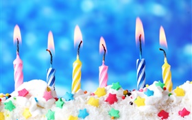 生日快樂，蛋糕，蠟燭，奶油，火 高清桌布