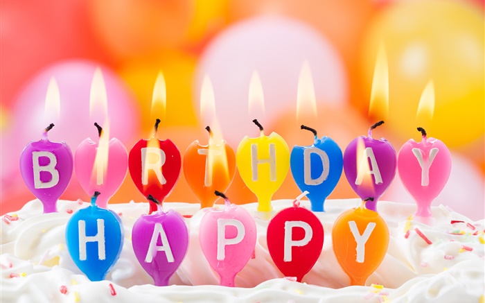 生日快樂，五顏六色的蠟燭，火，蛋糕 桌布 圖片