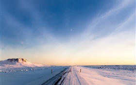 冰島，冬季，雪，道路，早晨，天空
