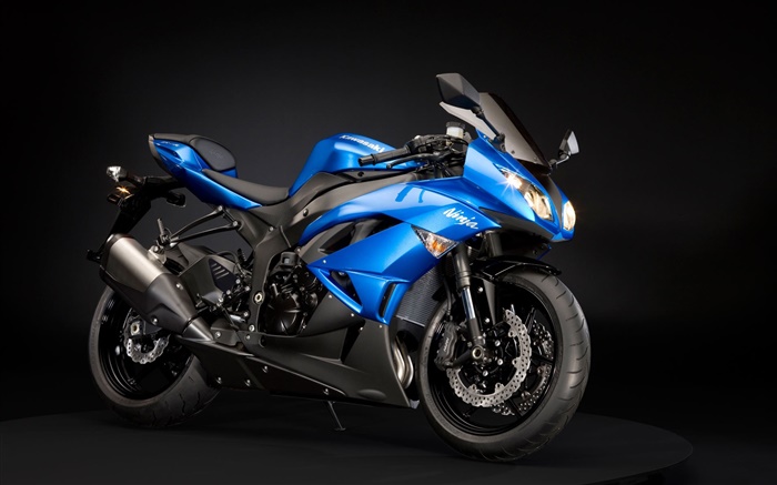 川崎忍者zx-6R摩托車，藍色和黑色 桌布 圖片