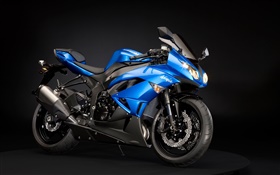 川崎忍者zx-6R摩托車，藍色和黑色 高清桌布