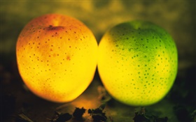 光水果，綠色和橙色蘋果 高清桌布