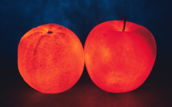 光水果，桔子和蘋果 桌布 圖片