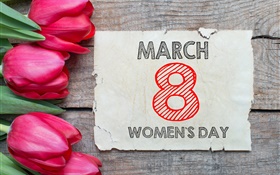 3月8日婦女節，紅色鬱金香花 高清桌布