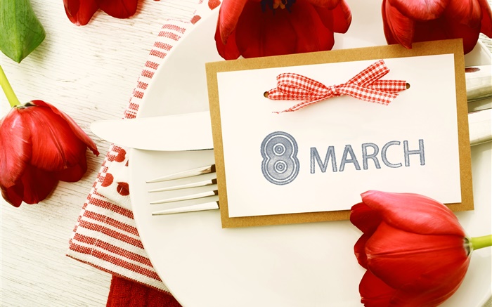 3月8日婦女節，紅色鬱金香 桌布 圖片