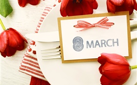 3月8日婦女節，紅色鬱金香 高清桌布