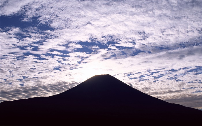 富士山，日本，剪影，雲，黃昏 桌布 圖片