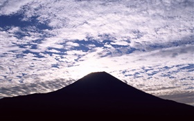 富士山，日本，剪影，雲，黃昏 高清桌布