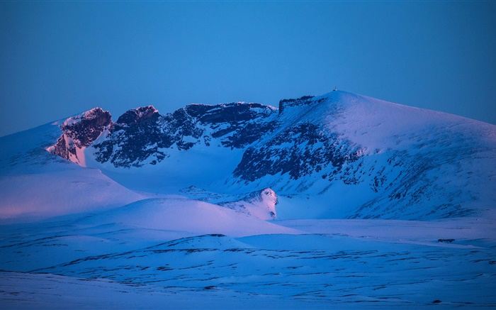 山，冬季，雪，藍色風格，黃昏 桌布 圖片