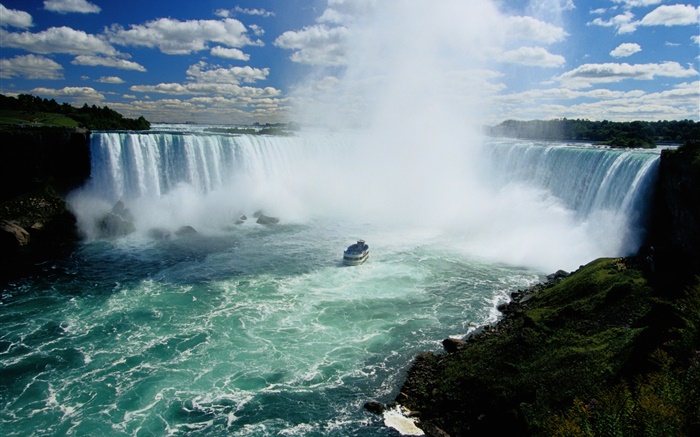 尼亞加拉大瀑布，瀑布，加拿大，船，雲 桌布 圖片