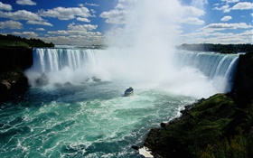 尼亞加拉大瀑布，瀑布，加拿大，船，雲