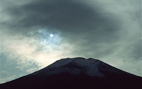 夜景富士山，月亮，雲，日本 高清桌布