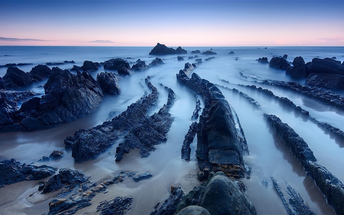 海洋，海岸，石頭，岩石，黎明 桌布 圖片