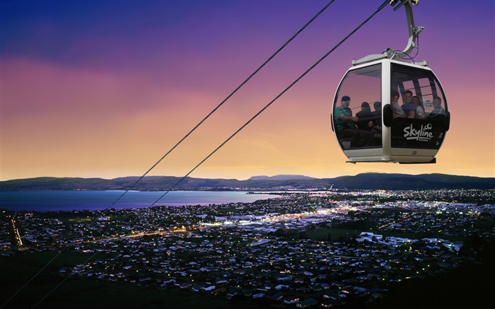 皇后鎮，新西蘭，纜車，黃昏，海 桌布 圖片