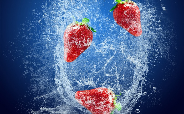 草莓，紅果，水濺，氣泡 桌布 圖片