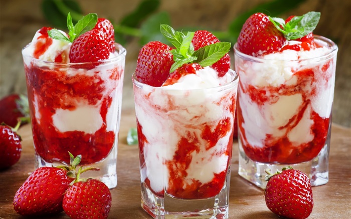 草莓冰淇淋，甜點 桌布 圖片