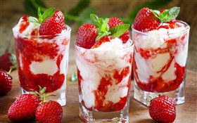 草莓冰淇淋，甜點 高清桌布