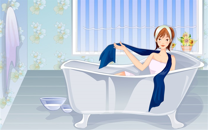 矢量女孩準備洗澡 桌布 圖片