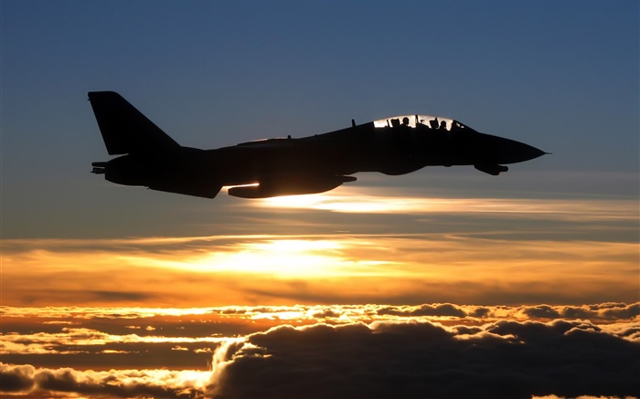 飛機在日落，戰鬥機，雲，天空 桌布 圖片
