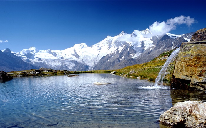 阿爾卑斯山，湖，雲，藍天 桌布 圖片