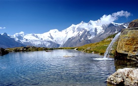 阿爾卑斯山，湖，雲，藍天