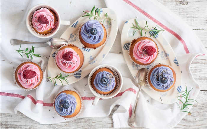 藍莓鬆餅，糕點，甜的食物 桌布 圖片