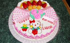 快樂生日蛋糕，玫瑰，小貓 高清桌布