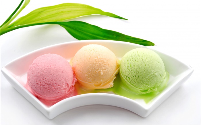冰淇淋球，豐富多彩，粉橙綠 桌布 圖片