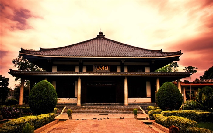 日本，寺，雲，黃昏 桌布 圖片