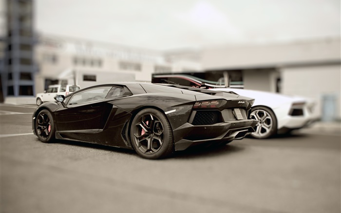 在停車場蘭博基尼Aventador超級跑車黑色 桌布 圖片