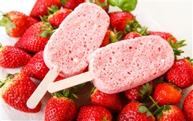 粉色冰淇淋，草莓，甜點