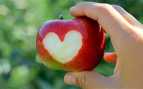 紅蘋果，愛的心，手 高清桌布