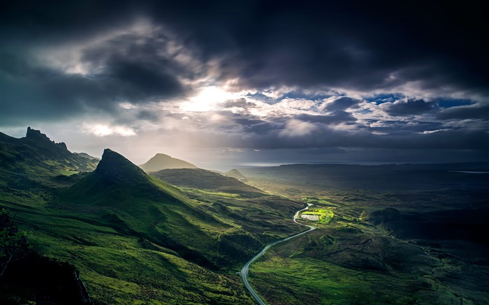 蘇格蘭，英國，山，雲，丘陵，河流 桌布 圖片