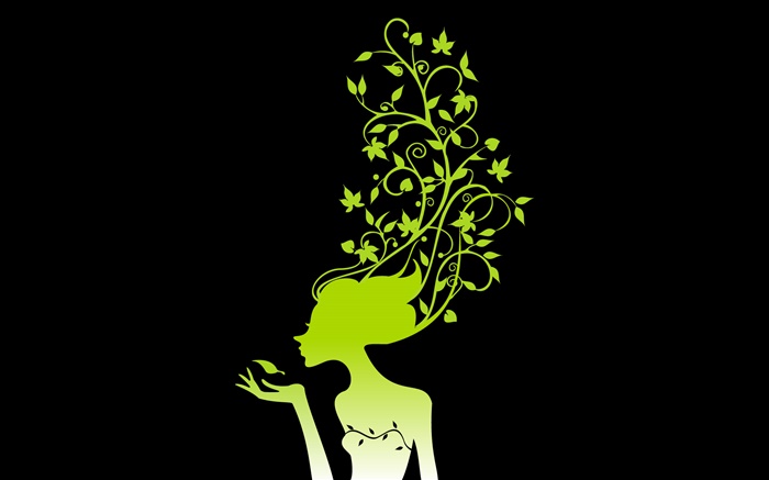 春姑娘，植物，樹葉，黑色背景，矢量圖片 桌布 圖片