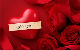 情人節，我愛你，心臟，紅玫瑰的花 高清桌布