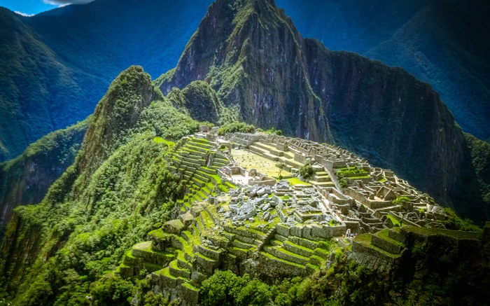 馬丘比丘，秘魯，山，建築物 桌布 圖片