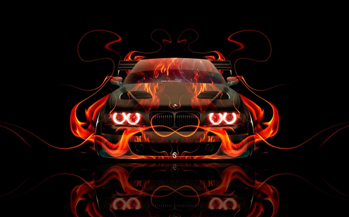 寶馬橙色火，車正面視圖，創意設計 桌布 圖片