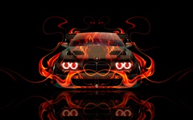 寶馬橙色火，車正面視圖，創意設計 高清桌布