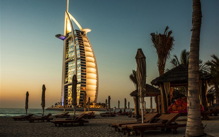 迪拜，酒店，海，日落 桌布 圖片