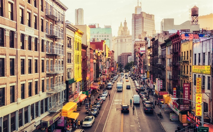曼哈頓，美國，紐約，東百老匯，唐人街，街道，汽車 桌布 圖片