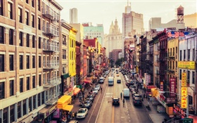曼哈頓，美國，紐約，東百老匯，唐人街，街道，汽車 高清桌布