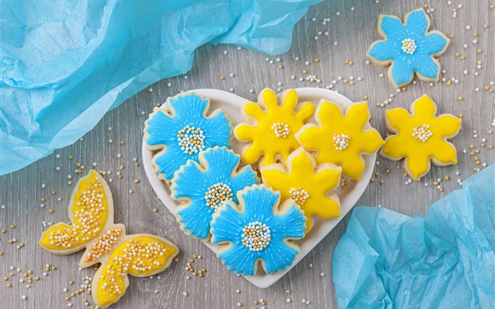 餅乾，花，蝴蝶，愛的心，珠 桌布 圖片