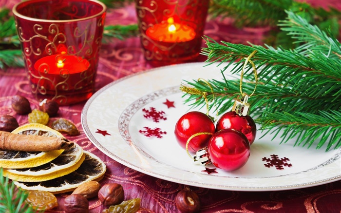 聖誕主題，假日，蠟燭，球，堅果 桌布 圖片