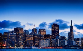 黃昏的城市，摩天大樓，舊金山，加利福尼亞，美國 高清桌布