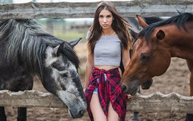 女孩和兩匹馬 高清桌布