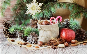 聖誕快樂，袋子，糖果，蘋果，堅果 高清桌布