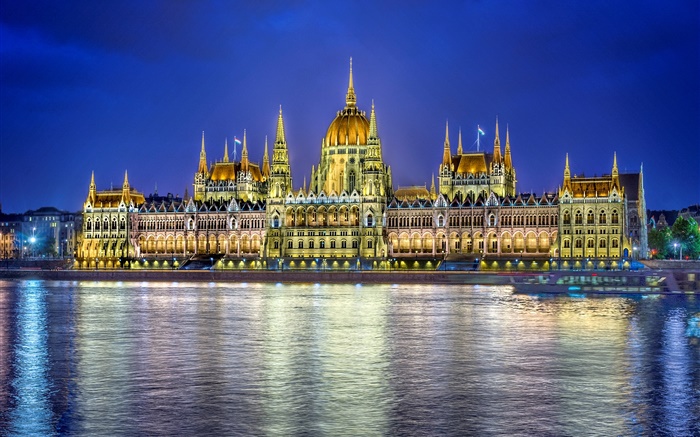 議會大廈，水反射，光，布達佩斯，匈牙利 桌布 圖片